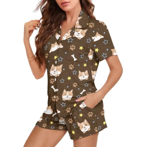 Image of Women's Short Sleeve Sleepwear Pajamas Nightwear with Pockets | Premium Polyester Fabric Ultra Soft Lightweight Breathable Touch, Wrinkle Resistant, All Day Cozy Wear for Daily Sleep