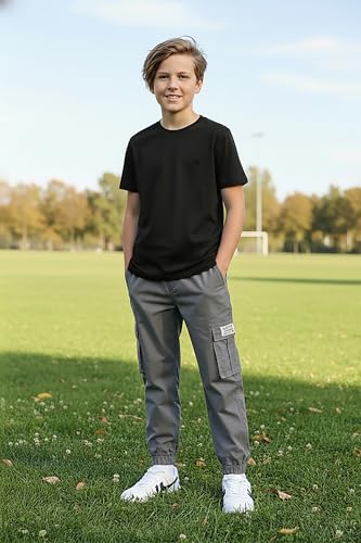 Image of NATUST Boys Cargo Joggers Drawstring Jogging Pants Kids Elastic Waist Trousers 5-14 Years
