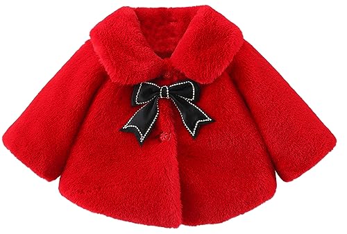 SEAUR Baby Girls Faux Fur Warm Cloak Coat Cute Winter Furry Cape Jacket Fluffy Plush Fleece Outwear with Bowknot