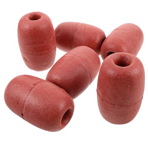 Veemoon Lot de 6 Flotteurs Ovales en Mousse 7x12 Cm Marron Rouge, Bouées Flottantes Résistantes aux UV pour Aquaculture, Accessoires de Pêche pour Filets, Dispositif de Flotteur d'eau