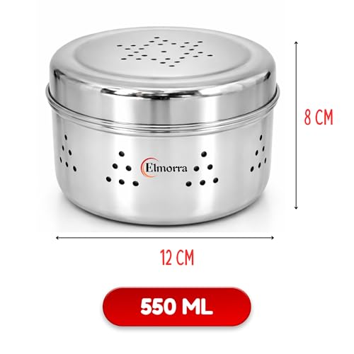 Image of Stainless Steel Sprout Maker Box 550ML | Sprout Maker Box Stainless Steel | Hole Dabba For Sprout | Steel Sprout Box