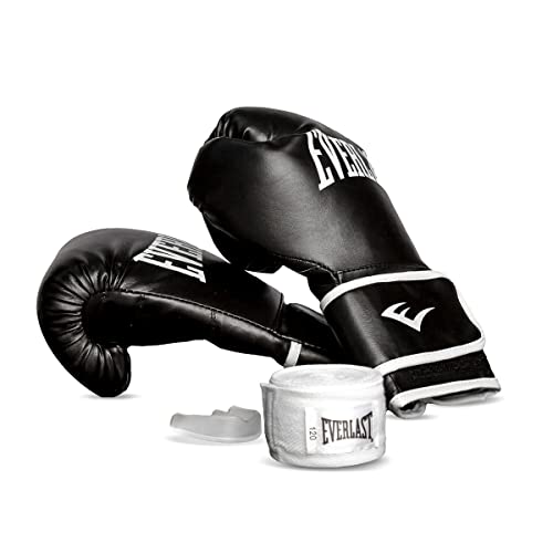 Kit Luvas Treino Core P/M Everlast + Bandagem + Protetor Bucal Preto
