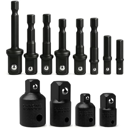 EVANCE Akkuschrauber Stecknuss Adapter Steckschlüssel und Nuss Set,8-tlg 1/4 3/8 / 1/2 Zoll und Stecknuss Adapter 4-tlg 1/4 auf 3/8-3/8 auf 1/4 Zoll - 3/8 auf 1/2-1/2 (Black)