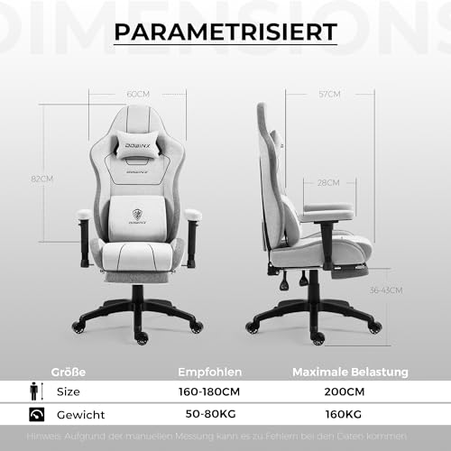 Sedia Gaming in tessuto con cuscino a molle insacchettate, Sedia Gamer da gioco ergonomica con funzione massaggiante, sedia da ufficio PC grande e alta con poggiaperiedi XXL,grigio - Sedia gaming - Immagine 2