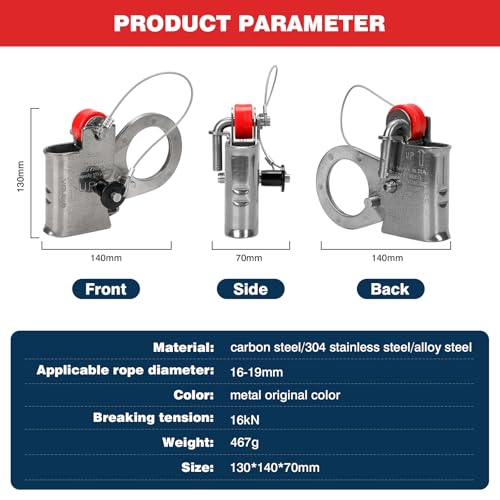 Image of Fall Protection Automatic Energy Absorbing Rope Grab Used with 5 /8 inch - 3 /4 inch Lifeline Rope, for Construction