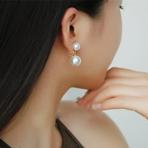 Pearl Clip on Earrings 18K Gold Plated Balls Pearl Dangle Earrings for Women Non Pierced Earrings3