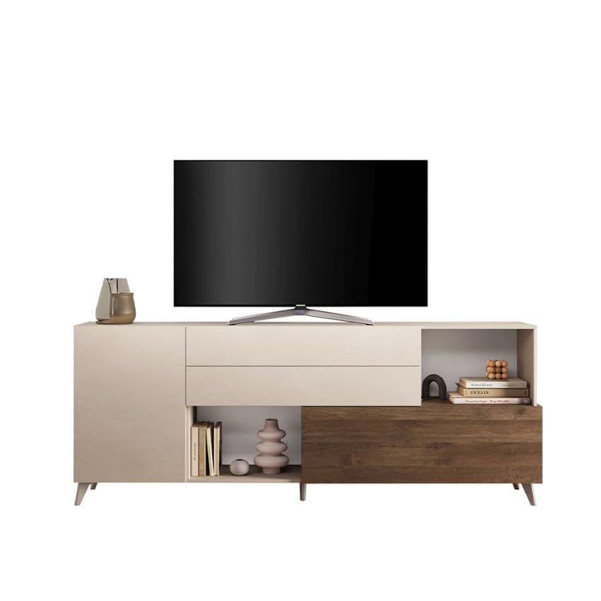 Produce Shop Maditha Buffet moderne pour cuisine, salon, blanc, bois, 2 portes, tiroirs, orme