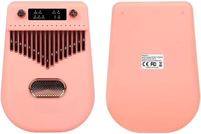 17 Key Electric Kalimba Thumb Piano Bluetooth Mbira Mahogany Body Built in Pickup Portable Finger Piano Instrument for Practice Recording Travel Acoustic Performance Pink
