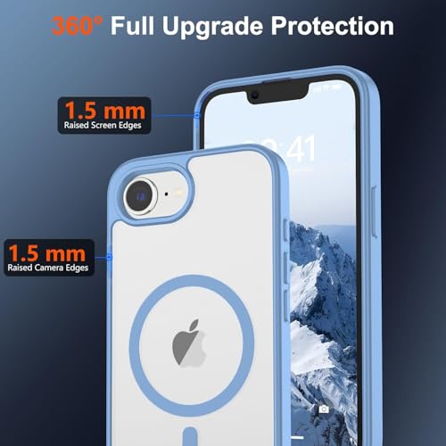 Image of DIZORO Compatible iPhone 17e / iPhone 16e Case,Compatible with MagSafe, Non Yellow Military-Grade Drop Protection & Hard PC Back Cover Slim Transparent Anti-Scratch Shockproof Phone Case - Off Blue