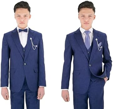 8-delig formeel pak voor jongens met textuur, slimfit, set voor pageboy, bruiloft, communie, leeftijd 1-16 jaar, koningsblauw, 9 jaar