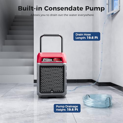 Image of ALORAIR 170 PPD Commercial Dehumidifier with Pump & Drain Hose, LGR Industrial Use, Portable Dehumidifier with Wheels for Water Damage Restore, Carpet Drying, 6-Year Limited Warranty, Storm 80X (Red)