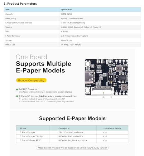 ESP32-C6 placa de controlador de papel electrónico con puerto USB-C y ranura micro SD 6