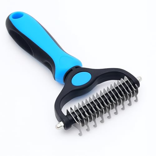 2-in-1 Pet Dematting Comb & Undercoat Rake – Professional Dog Deshedding Brush & Cat Detangler Tool for Stubborn Mats, Knots & Loose Fur Removal (Blue) long coat german shepherd 2-in-1 Pet Dematting Comb & Undercoat Rake – Professional Dog Deshedding Brush & Cat Detangler Tool for Stubborn Mats, Knots & Loose Fur Removal (Blue)