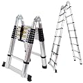 16.5 FT A Frame Telescoping Ladder Adjustable Multi-Purpose Collapsible Extension Ladder,Heavy Duty 330 lbs Max Capacity, Ideal for Home and Outdoor Work (Silver, 16.5FT-A Frame)