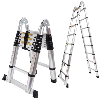 16.5 FT A Frame Telescoping Ladder Adjustable Multi-Purpose Collapsible Extension Ladder,Heavy Duty 330 lbs Max Capacity, Ideal for Home and Outdoor Work (Silver, 16.5FT-A Frame)