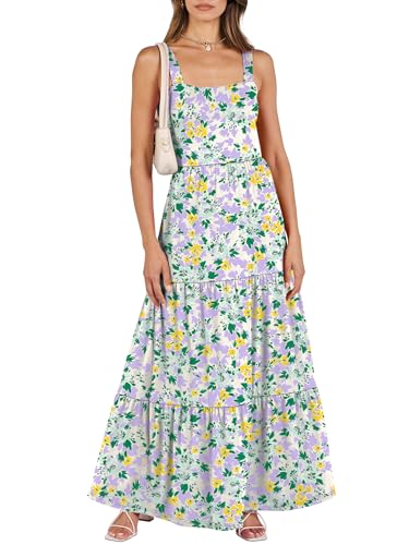 ANRABESS Women's Summer Casual Long Maxi Beach Vacation Dresses Sleeveless Square Neck Flowy Tiered Sun Dress with Pockets