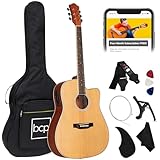 Best Choice Products Beginner Acoustic Electric Guitar Starter Set 41in w/All Wood Cutaway Design, Carrying Case, Strap, Picks, Cable - Natural