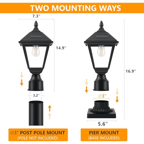 DARIISI Solar Lamp Post Lights 2 Pack, 3000K Dusk to Dawn Solar Post Lights with Pier Mount Base, Waterproof Outdoor Post Lantern, Aluminum & Glass Housing for Garden Yard Pole Pillar by DARIISI - Image 6