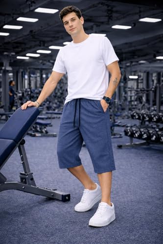 Image of Mack Jonney Men's Sports Capri Pants | Lightweight Polyester Workout 3 /4 Pants with Elastic Waist for Gym, Running & Training-M8356