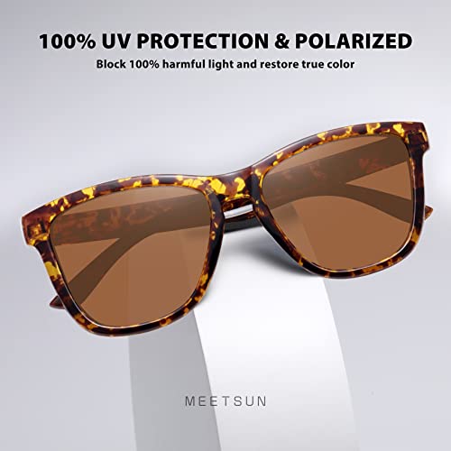 MEETSUN Polarized Sunglasses for Women Men Trendy Classic Retro Designer Style Fashion UV400 Protection 3 PACK Black Light Brown Tortoiseshell — view 4