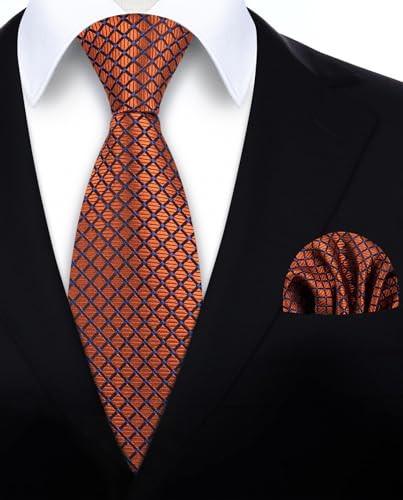 Image of HISDERN Mens Ties Plaid Tie and Pocket Square Set Classic Woven Formal Checkered Neckties & Handkerchief Wedding Party