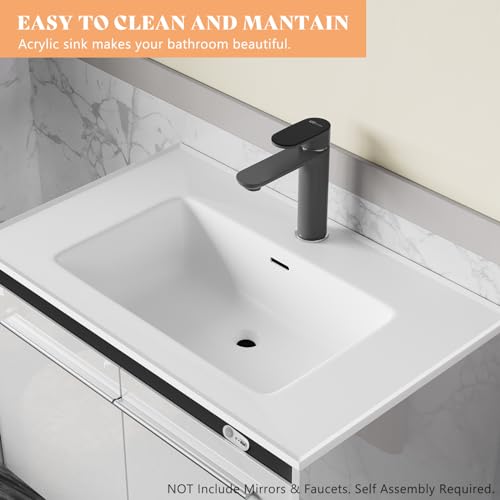 Amerlife AMER230A+96E 31 Inch Led Floating Bathroom Vanity With Sink, High Gloss Single Sink Wall Mounted Bathroom Storage Vanity Cabinet, Modern Bathroom Sink Cabinet With Metal Handles thumb #3