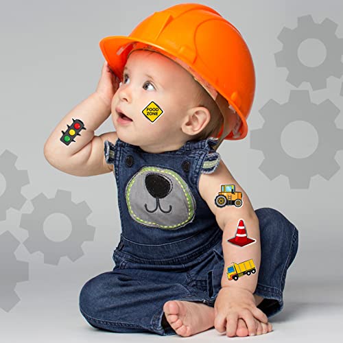 288 Pieces 48 Styles Construction Party Supplies Temporary Tattoos For Kids Construction Candles Tattoo Stickers Construction Hats Dump Truck Cone Fake Tattoos For Construction Party,18 Sheets #TOP6