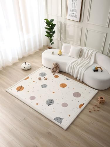 Mata do zabawy dla dzieci Cloud-soft 200x150x2,5 cm, Planety – dywan do pokoju dziecięcego z wysokiej jakości pianką memory – mata do raczkowania z antypoślizgowym spodem