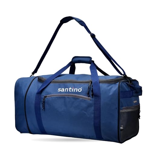 SANTINO Bolsa de Viagem Mala Esportiva Grande Duffel Bag Resistente com Alça Transversal Compartimento Lateral Bolsa Academia Transporte de Roupas Viagem Curta Longa Azul