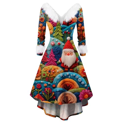 Kleid Weihnachten Damen Lustig Winterkleid Damen Langarm Weihnachtskleid V Ausschnitt A Linie Weihnachtskostüm Vintage Kleider Winter Abendkleider...