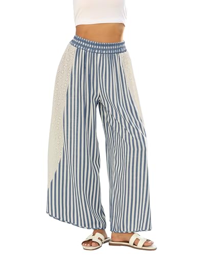 Athlisan Womens Summer Casual Loose Striped Wide Leg Lounge Pants