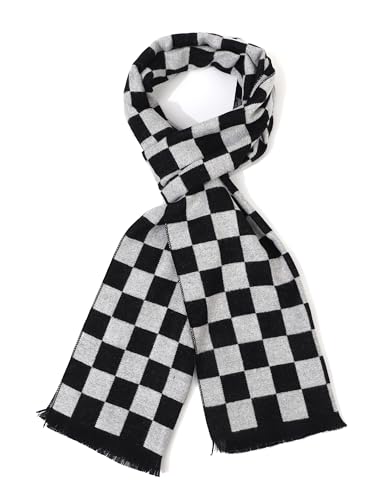 Image of soul young Long Cotton Scarf for Men Fringe Plaid Scarve Luxurious Gift Box(Black&White Plaid2)