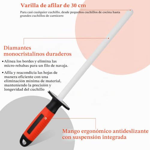 Miniatura 5 de Wisebom Varilla Afiladora De Cuchillos Profesional Chaira De Cerámica Chaira De Diamante Tamaño De Grano 400 1000 Afilador De Cuchillos De Acero Ideal Para Valiosos Cuchillos De Cocina 10 Pulgadas