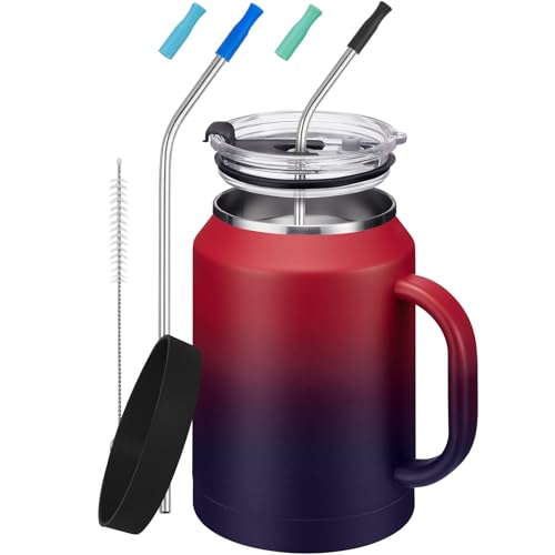 Comparison: Best Extra Large Thermal Mug 10 BENZZO 50 oz Tumbler with Handle and Straw Large Coffee Travel Mug Insulated Water Jug Thermal Cup Cold and Hot with Lid