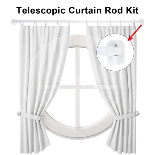 Image of HASTHIP 2Pcs Telescopic Curtain Rod, Adjustable 80-120cm Shower Curtain Rods Without Drilling with Self-Adhesive Brackets and 6 Hooks, No-Drill Wall Mount Expandable Rod for Kitchen, Entryway