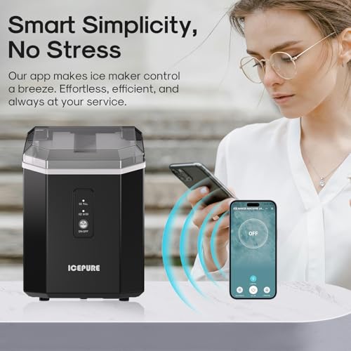 Image of ICEPURE Nugget Ice Makers Countertop with App, Portable Ice Machine with WiFi, 33lbs in 24H, Ready in 5-10 Mins, Self Cleaning，Small Ice Maker with Basket Scoop, for Home /Kitchen /Party /RV /Camping