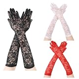 Mozeat Lens 3Pcs Lace Gloves, Black Lace Gloves Long Gloves for Women Fancy Lace Gloves for Women Tea Party Vintage Elbow Length Gloves for Wedding Dinner Parties(Black,White,Red)