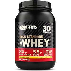Optimum Nutrition Gold Standard 100% Whey Muscle Building and Recovery Protein Powder With Naturally Occurring Glutamine and BCAA Amino Acids, Banana Cream Flavour, 30 Servings, 900 g