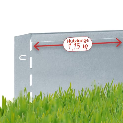 bellissa – Rasenkante Metall verzinkt 118x19,5 cm, Nutzlänge 1,15m - Flexible Rasenbegrenzung aus wetterfestem Stahlblech für saubere Rasen- & Beetabgrenzung - Beeteinfassung Kante robust & langlebig