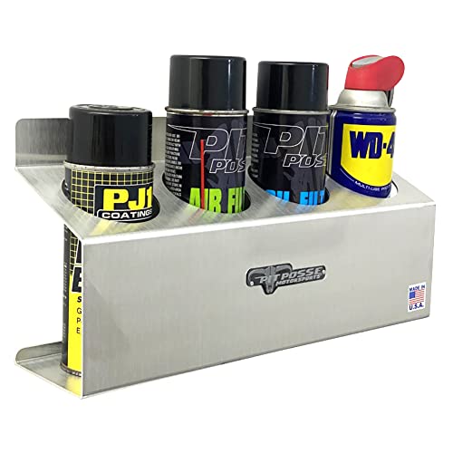 Pit Posse 303 Four Bottle Aerosol Spray Can Rack Shelf Holder 15.5" Caddy - Made In Usa - Aluminum Enclosed Trailer Shop Garage Storage Organizer - Mounting Hardware Included (Silver) #TOP2
