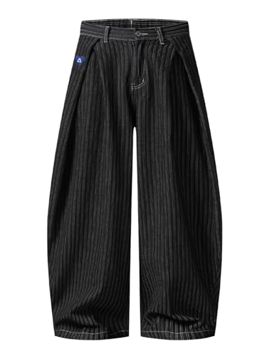 Image of Aelfric Eden Pinstripe Baggy Barrel Jeans Pleated Wide Leg Denim Pants Men Women Loose Fit Streetwear Vintage Trousers