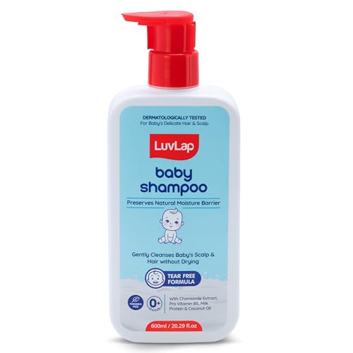 Image of LuvLap Milky Soft Baby Shampoo - 600ml, Tear Free Formula, Ph 5.5,With Milk Protein, Vitamin E & Coconut Oil, Shea Butter & Chamomile, Soft & Shiny Hair, No Paraben, Dermatologically Tested