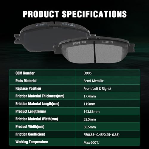 Image of AUTOMUTO 4PCS Front Semi-Metallic Disc Brake Pads Set D906 For Lexus ES300 ES330 For Toyota Avalon For Camry For Sienna Solara For Tacoma