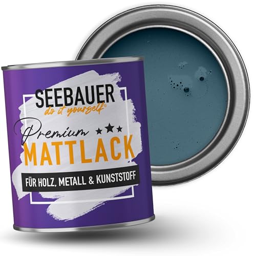 SEEBAUER diy Mattlack Dunkelblau 375ml für Innen & Außen (No. 800 Baltic Sea) Möbelfarbe ohne Schleifen - Hybrid-Lack für Holz, Metall, Kunststoff - Holzlack, Möbellack hohe Deckkraft
