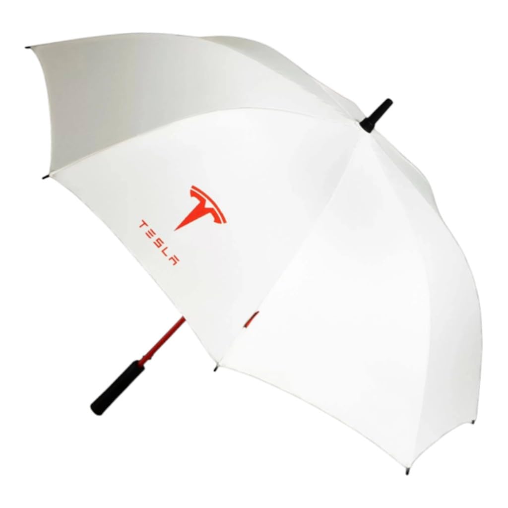 Vroom Vroom Pro TESLA Model S 3 X Y Umbrella Accessory Automatic Windproof Golf Size Large Brolly (White/Red)
