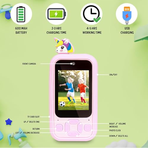 Image of Kids Smartphone Toy with MP3 Music Player Dual Camera for Selfies in-Built Games 2.4 inch Screen 8MP Camera Toys for Boys & Girls (Z7 Pink)