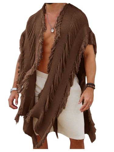 Verdusa Men's Knit Poncho Fringe Loose Cardigan Cape Knit Shawl