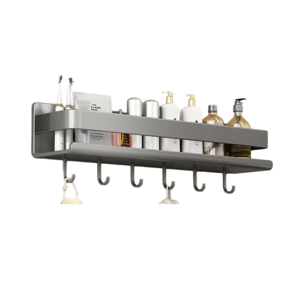 Estante de Ducha sin Taladro, Estante de Pared con Ganchos Colgantes, Organizador de baño de Metal con Barra de protección, Estante de Ducha para Lavabo, Ducha y Cocina,1etage,40cm