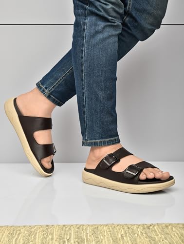 Image of HEALTH FIT Extra Soft Premium Classic Cushion Sliders /with Adjustable Buckle Strap & Light Weight Anti-SkidWaterproof Luxurious Slippers for Men's HF120