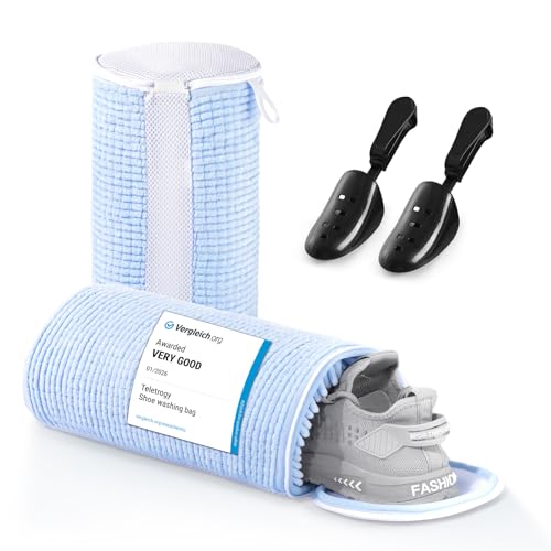 Teletrogy Bolsa Lavadora Zapatillas 2 Piezas, Bolsa para Lavar Zapatillas en Lavadora de Cremallera con Horma, Lavar Los Zapatos sin Deformación, Bolsa de Zapatos para Lavadora de Reutilizable, Azul